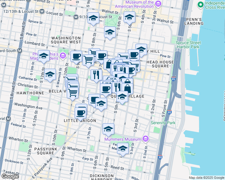 map of restaurants, bars, coffee shops, grocery stores, and more near 746-48 East Passyunk Avenue in Philadelphia