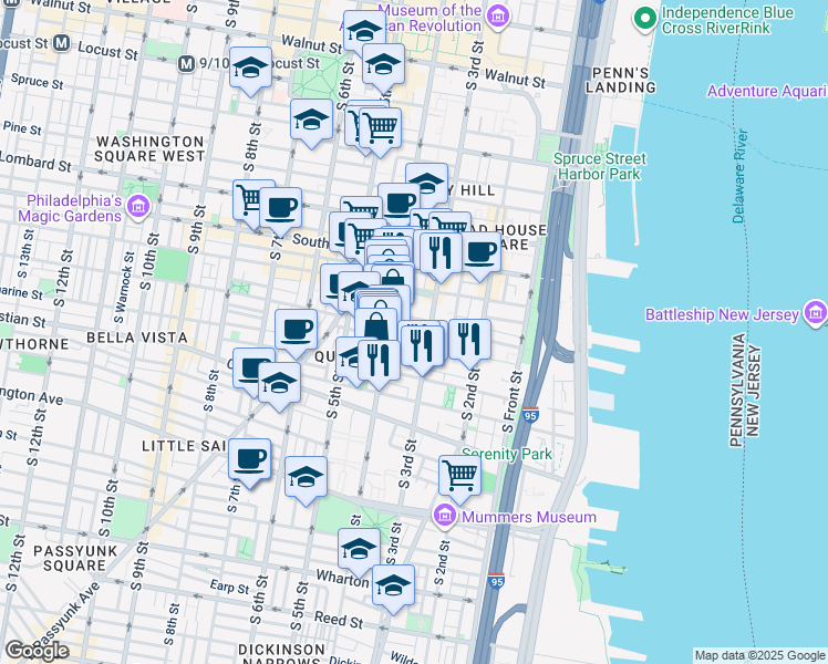 map of restaurants, bars, coffee shops, grocery stores, and more near 314 Pemberton Street in Philadelphia