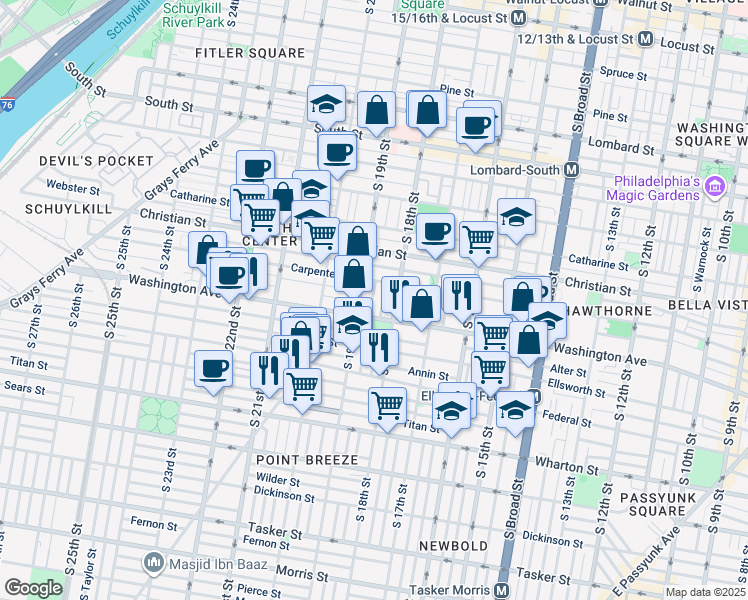map of restaurants, bars, coffee shops, grocery stores, and more near 1029 Dorrance Street in Philadelphia