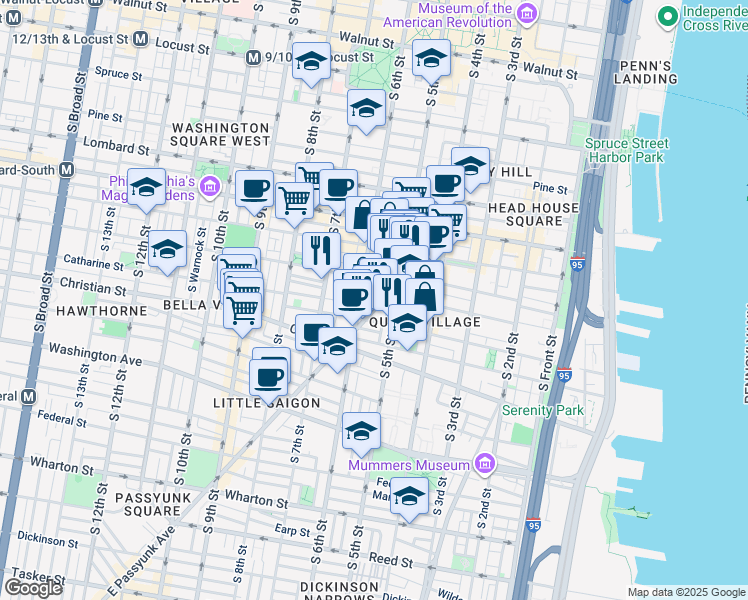 map of restaurants, bars, coffee shops, grocery stores, and more near 746-48 East Passyunk Avenue in Philadelphia