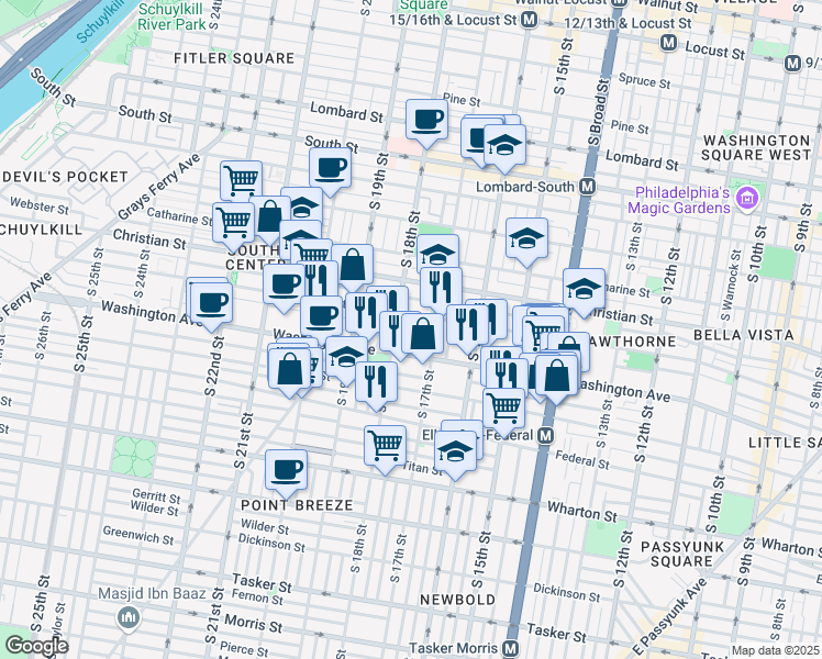 map of restaurants, bars, coffee shops, grocery stores, and more near 1035 South Bouvier Street in Philadelphia