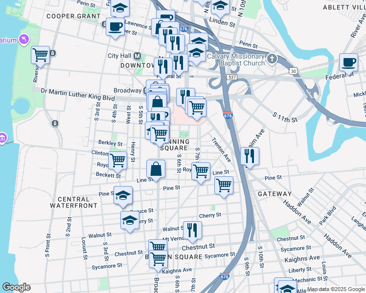 map of restaurants, bars, coffee shops, grocery stores, and more near 607 Berkley Street in Camden