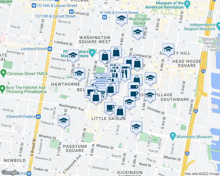 map of restaurants, bars, coffee shops, grocery stores, and more near 806 South Mildred Street in Philadelphia