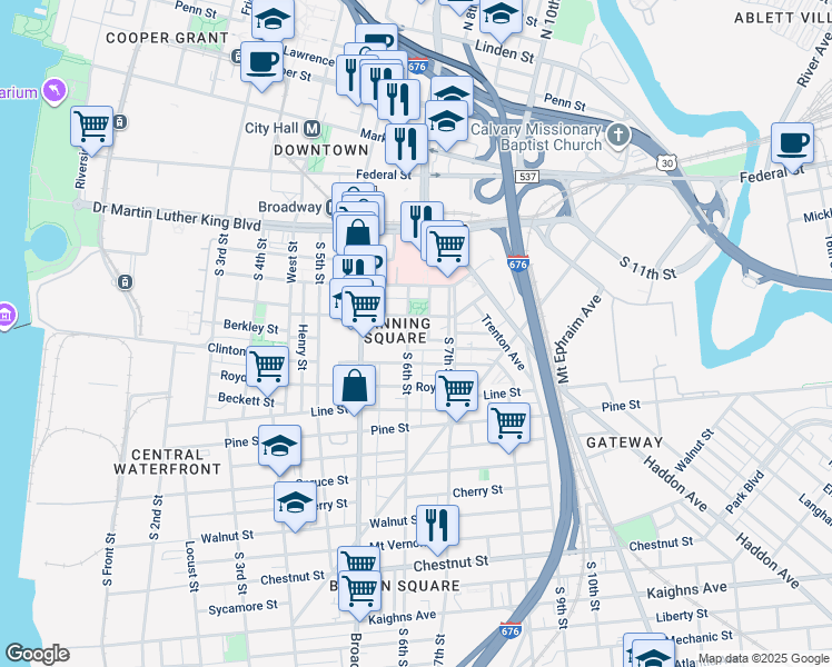 map of restaurants, bars, coffee shops, grocery stores, and more near 607 Berkley Street in Camden