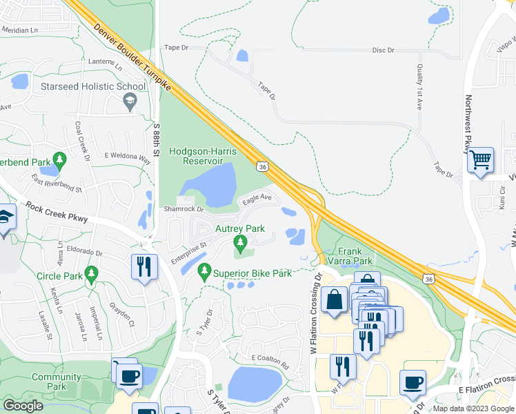 map of restaurants, bars, coffee shops, grocery stores, and more near 2111 Enterprise Street in Louisville