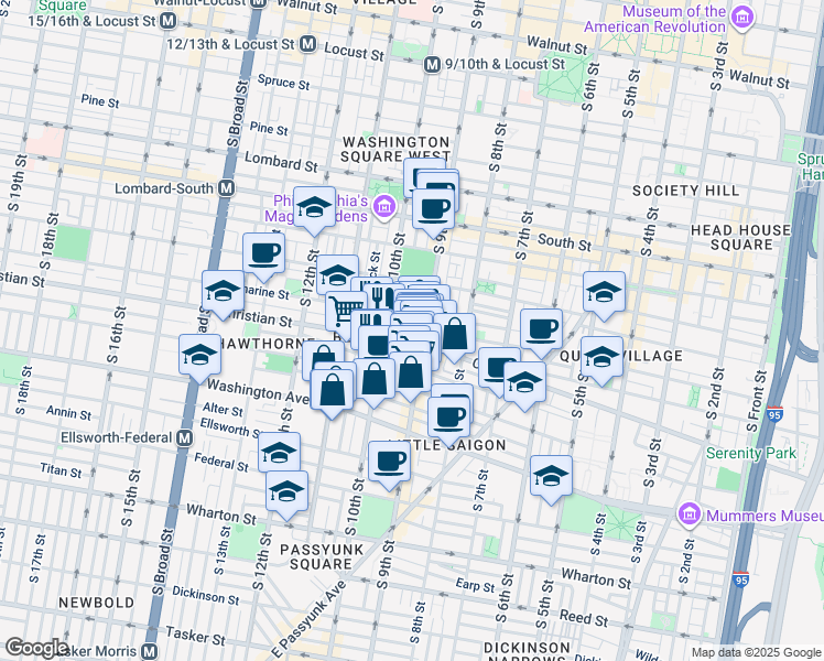 map of restaurants, bars, coffee shops, grocery stores, and more near 818 South Percy Street in Philadelphia