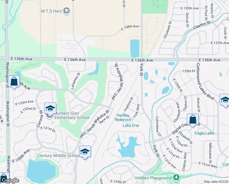 map of restaurants, bars, coffee shops, grocery stores, and more near 13449 Vine Street in Thornton