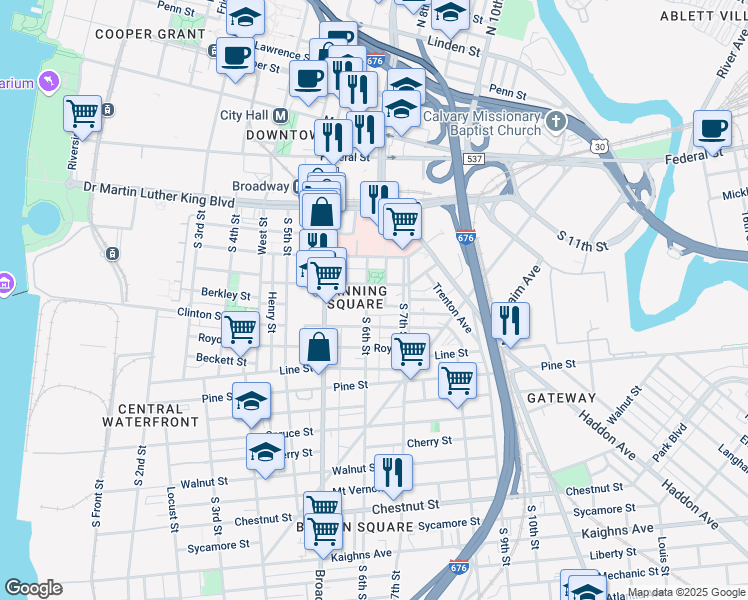 map of restaurants, bars, coffee shops, grocery stores, and more near 608 Berkley Street in Camden