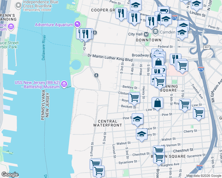 map of restaurants, bars, coffee shops, grocery stores, and more near 204 Senate Court in Camden