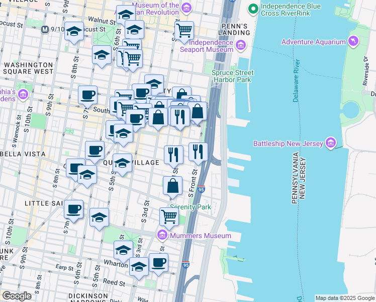 map of restaurants, bars, coffee shops, grocery stores, and more near in Philadelphia