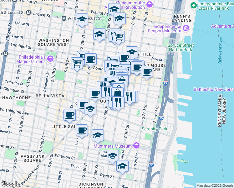 map of restaurants, bars, coffee shops, grocery stores, and more near in Philadelphia