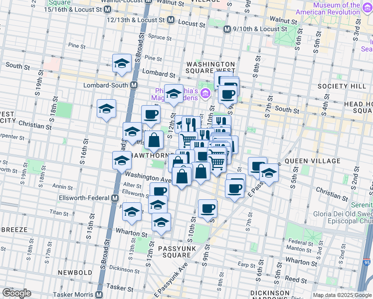map of restaurants, bars, coffee shops, grocery stores, and more near in Philadelphia