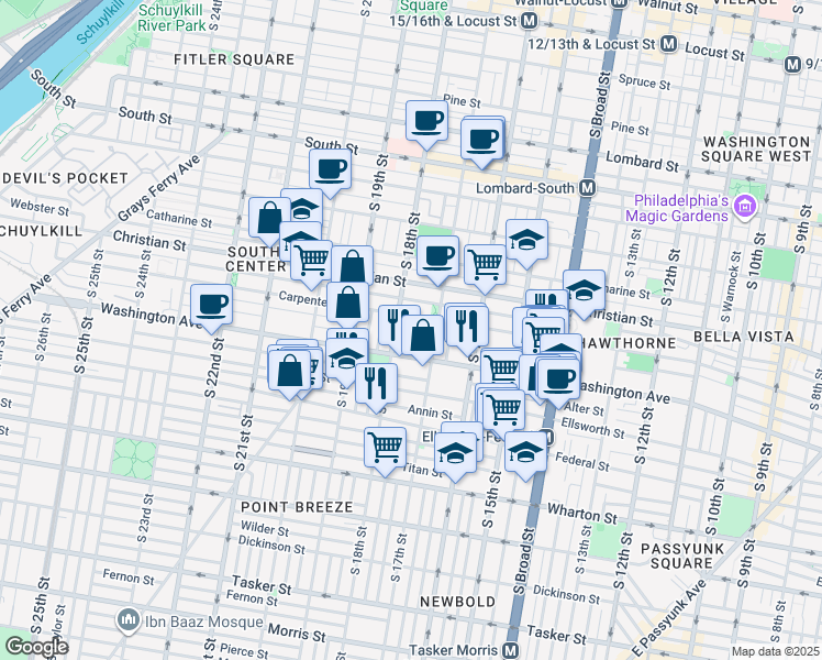 map of restaurants, bars, coffee shops, grocery stores, and more near 1035 South Bouvier Street in Philadelphia