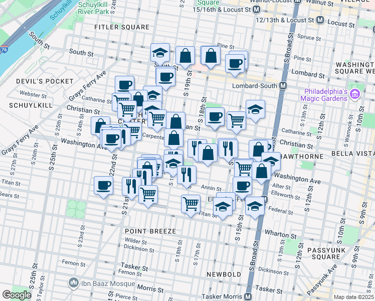 map of restaurants, bars, coffee shops, grocery stores, and more near 1047 Dorrance Street in Philadelphia