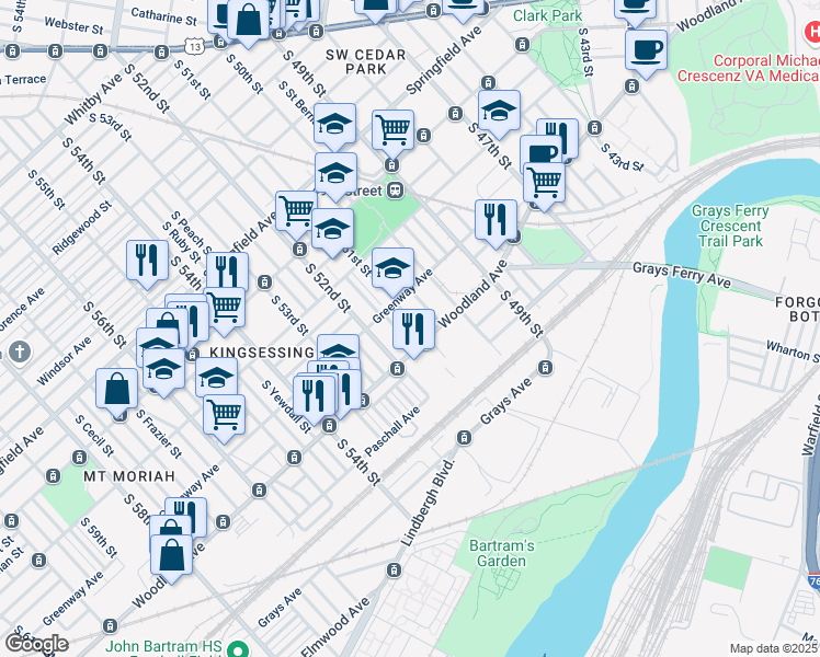 map of restaurants, bars, coffee shops, grocery stores, and more near in Philadelphia