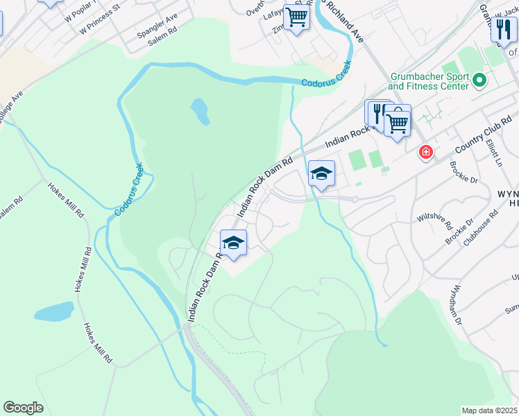map of restaurants, bars, coffee shops, grocery stores, and more near 1050 Crestway Drive in York