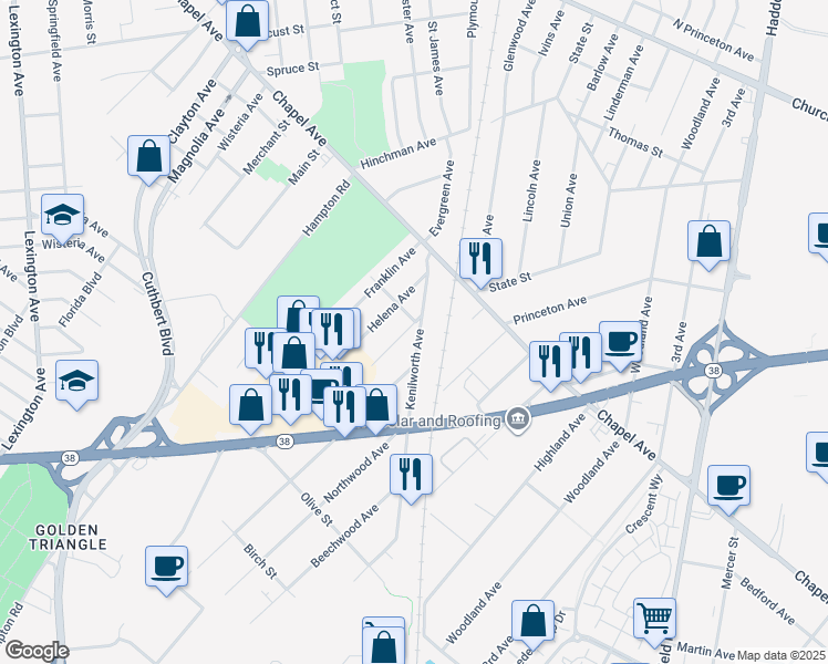 map of restaurants, bars, coffee shops, grocery stores, and more near 609 Jerome Avenue in Cherry Hill