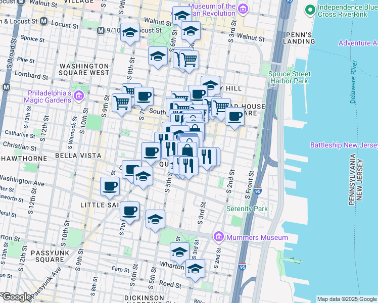 map of restaurants, bars, coffee shops, grocery stores, and more near 742 South 4th Street in Philadelphia