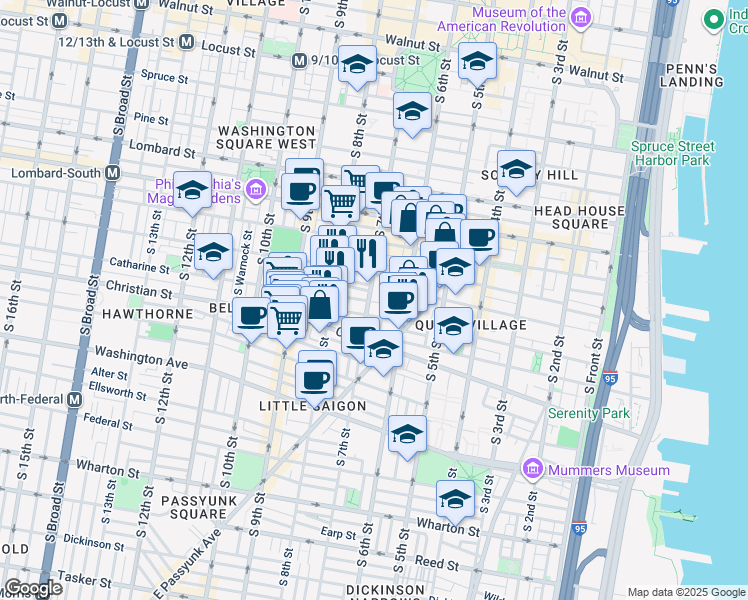 map of restaurants, bars, coffee shops, grocery stores, and more near 771 South 7th Street in Philadelphia