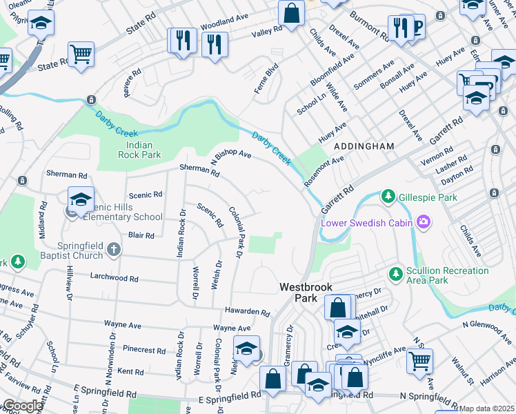 map of restaurants, bars, coffee shops, grocery stores, and more near 625 Hey Lane in Springfield