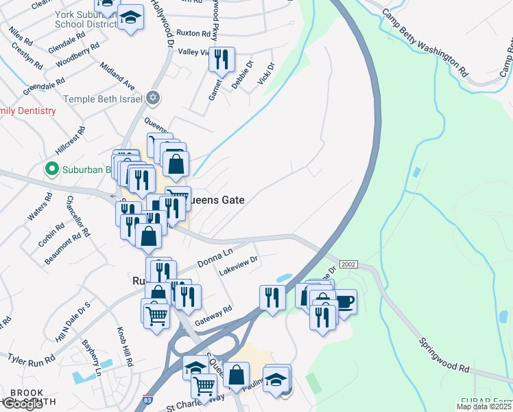 map of restaurants, bars, coffee shops, grocery stores, and more near 560 Owen Road in York