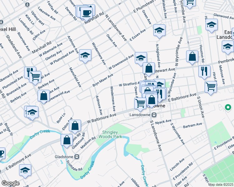 map of restaurants, bars, coffee shops, grocery stores, and more near 46 Runnemede Avenue in Lansdowne