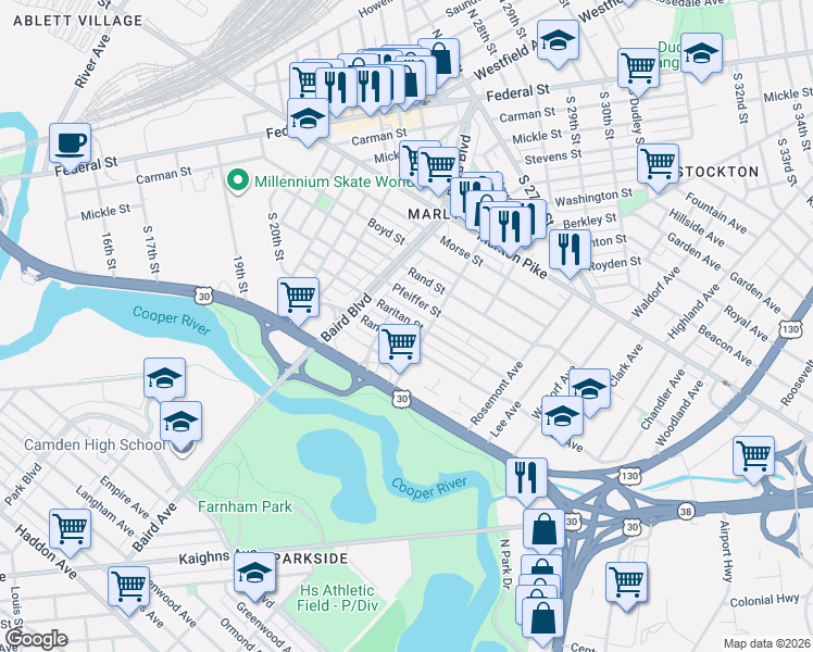 map of restaurants, bars, coffee shops, grocery stores, and more near 517 Randolph Street in Camden