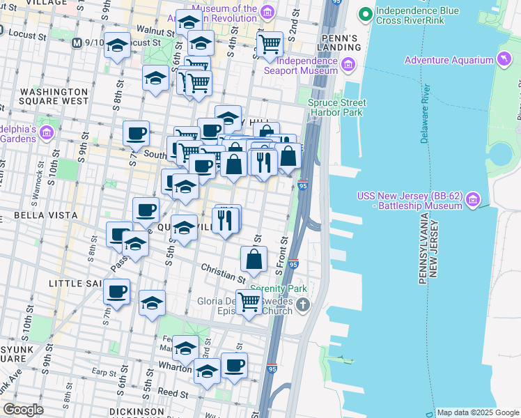 map of restaurants, bars, coffee shops, grocery stores, and more near in Philadelphia