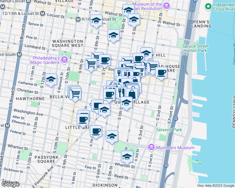 map of restaurants, bars, coffee shops, grocery stores, and more near in Philadelphia