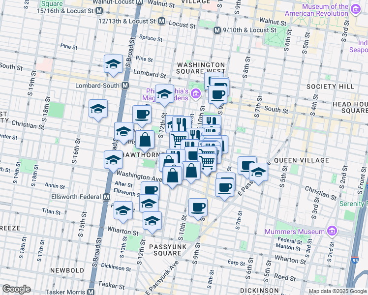 map of restaurants, bars, coffee shops, grocery stores, and more near in Philadelphia