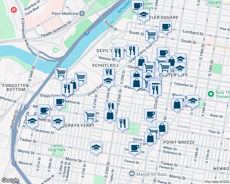 map of restaurants, bars, coffee shops, grocery stores, and more near in Philadelphia