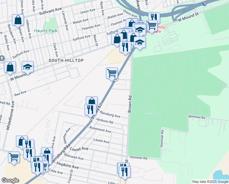 map of restaurants, bars, coffee shops, grocery stores, and more near 1630 Reaver Lane in Columbus