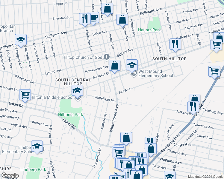 map of restaurants, bars, coffee shops, grocery stores, and more near 826 Midland Avenue in Columbus