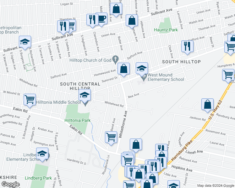 map of restaurants, bars, coffee shops, grocery stores, and more near 826 Midland Avenue in Columbus