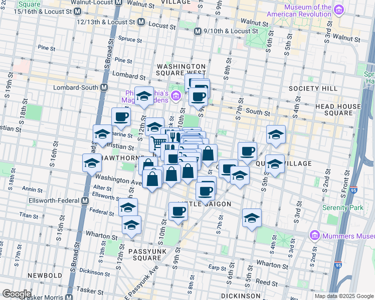 map of restaurants, bars, coffee shops, grocery stores, and more near 813 South Hutchinson Street in Philadelphia
