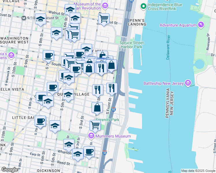 map of restaurants, bars, coffee shops, grocery stores, and more near 116 Kenilworth Street in Philadelphia
