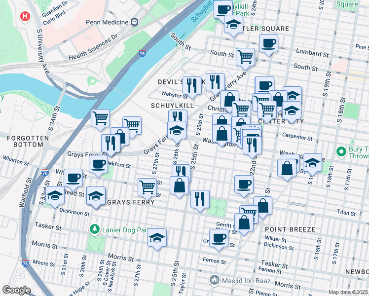 map of restaurants, bars, coffee shops, grocery stores, and more near in Philadelphia