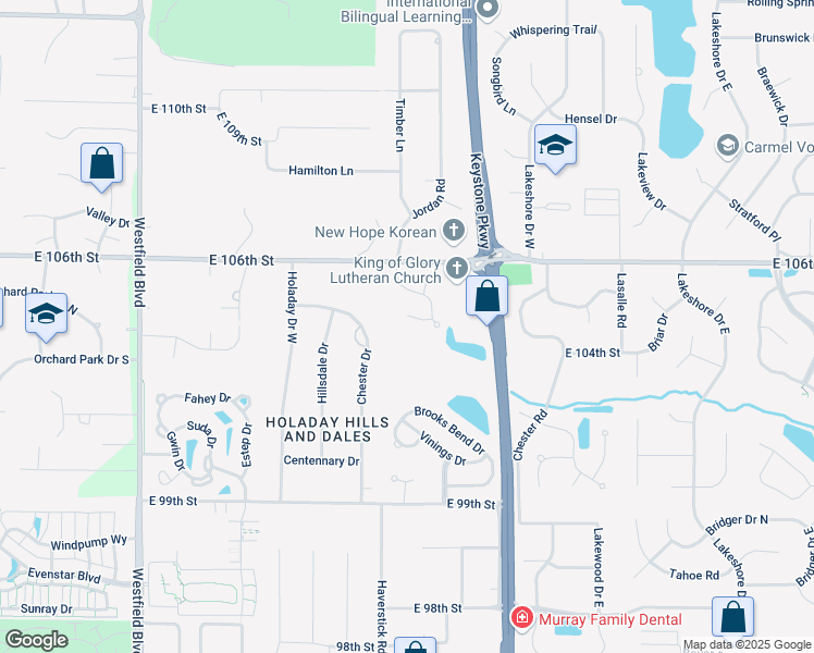 map of restaurants, bars, coffee shops, grocery stores, and more near 2887 Brook Vista in Carmel