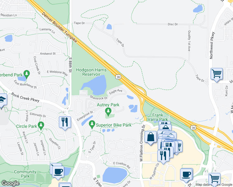 map of restaurants, bars, coffee shops, grocery stores, and more near 2141 Enterprise Street in Louisville