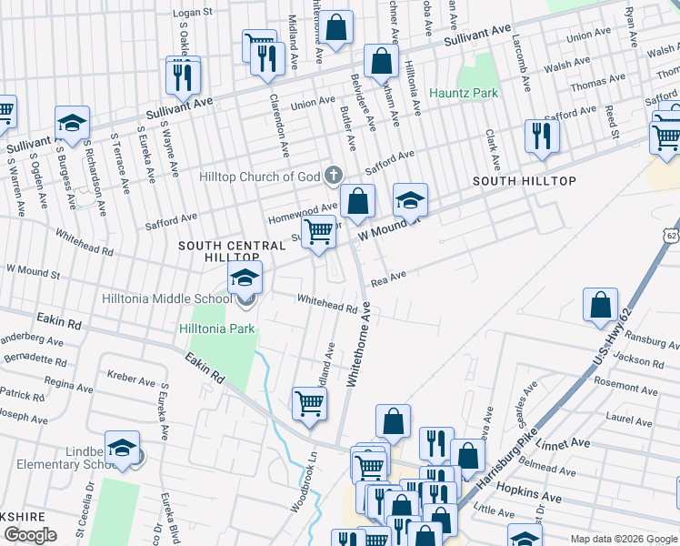 map of restaurants, bars, coffee shops, grocery stores, and more near 826 Midland Avenue in Columbus