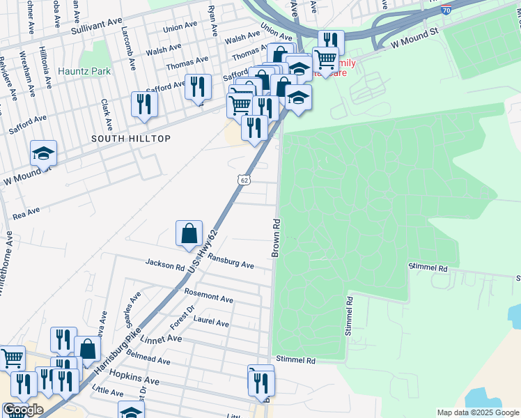 map of restaurants, bars, coffee shops, grocery stores, and more near 1569 Garling Avenue in Columbus