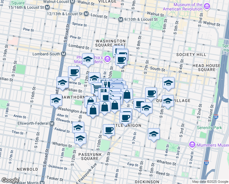 map of restaurants, bars, coffee shops, grocery stores, and more near 809 South Hutchinson Street in Philadelphia