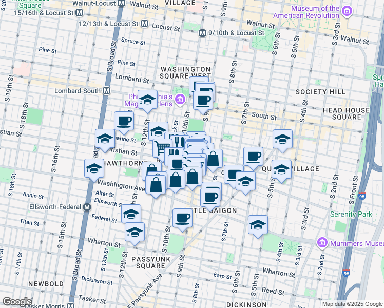 map of restaurants, bars, coffee shops, grocery stores, and more near 809 South Hutchinson Street in Philadelphia