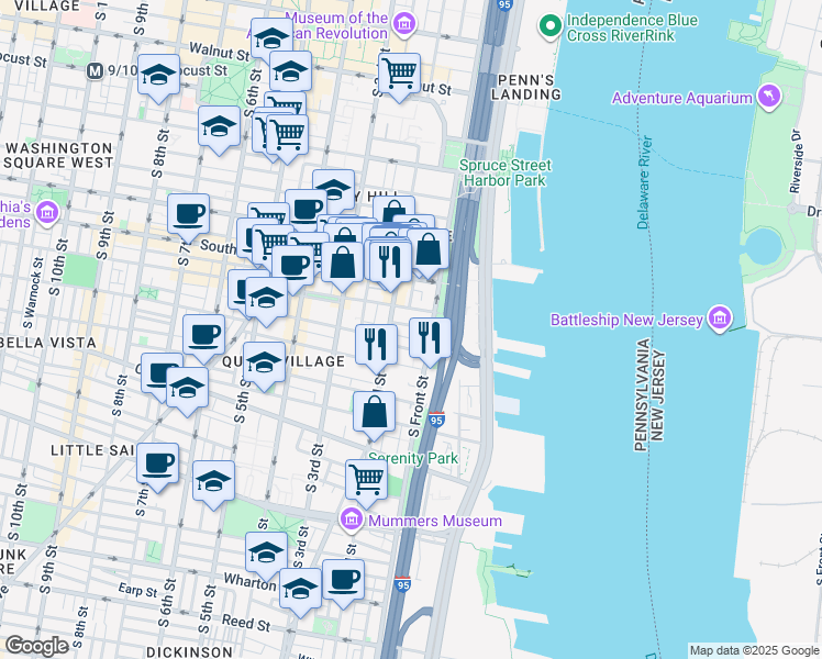 map of restaurants, bars, coffee shops, grocery stores, and more near 122 Kenilworth Street in Philadelphia