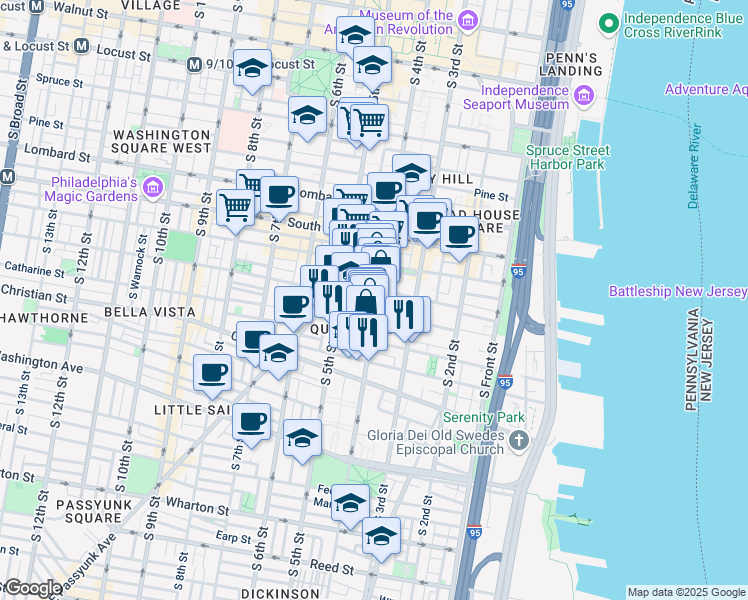 map of restaurants, bars, coffee shops, grocery stores, and more near in Philadelphia