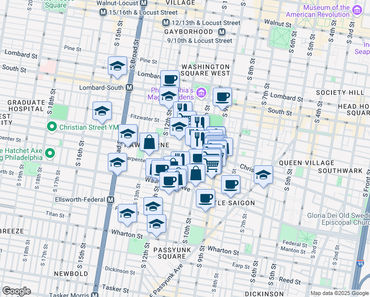 map of restaurants, bars, coffee shops, grocery stores, and more near in Philadelphia