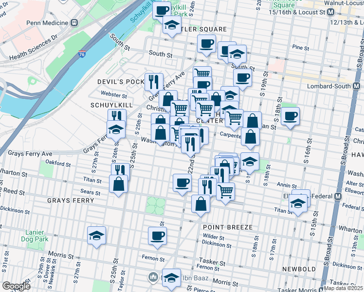 map of restaurants, bars, coffee shops, grocery stores, and more near in Philadelphia