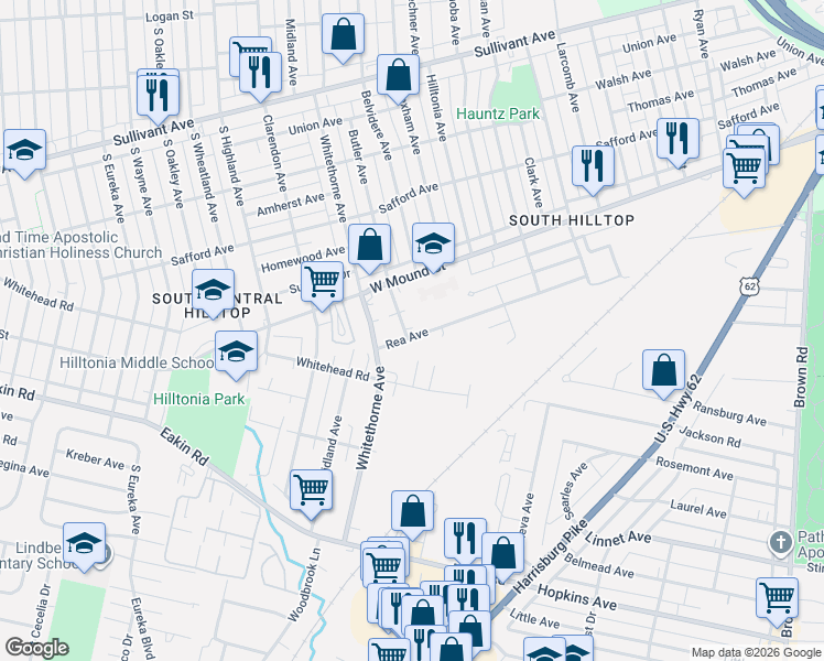 map of restaurants, bars, coffee shops, grocery stores, and more near 2047 Rea Avenue in Columbus