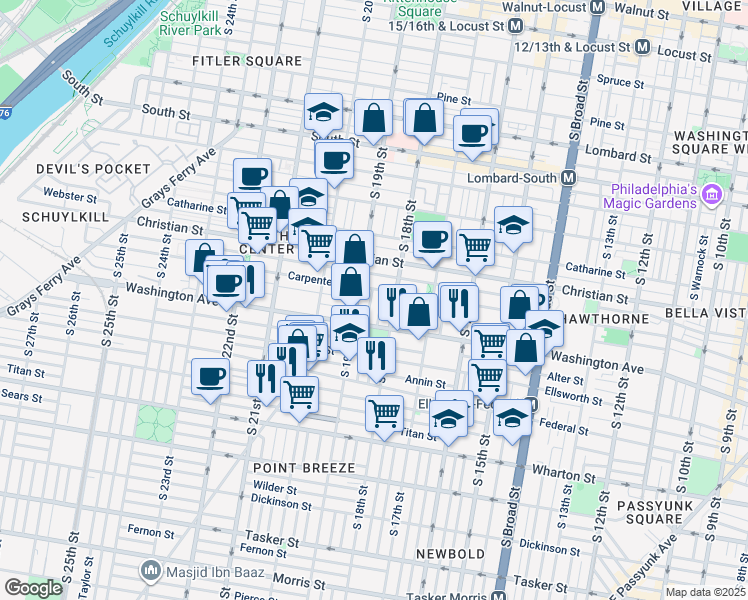 map of restaurants, bars, coffee shops, grocery stores, and more near 1029 Dorrance Street in Philadelphia