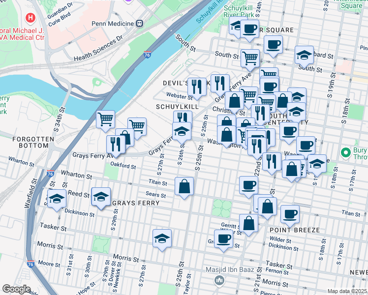 map of restaurants, bars, coffee shops, grocery stores, and more near in Philadelphia